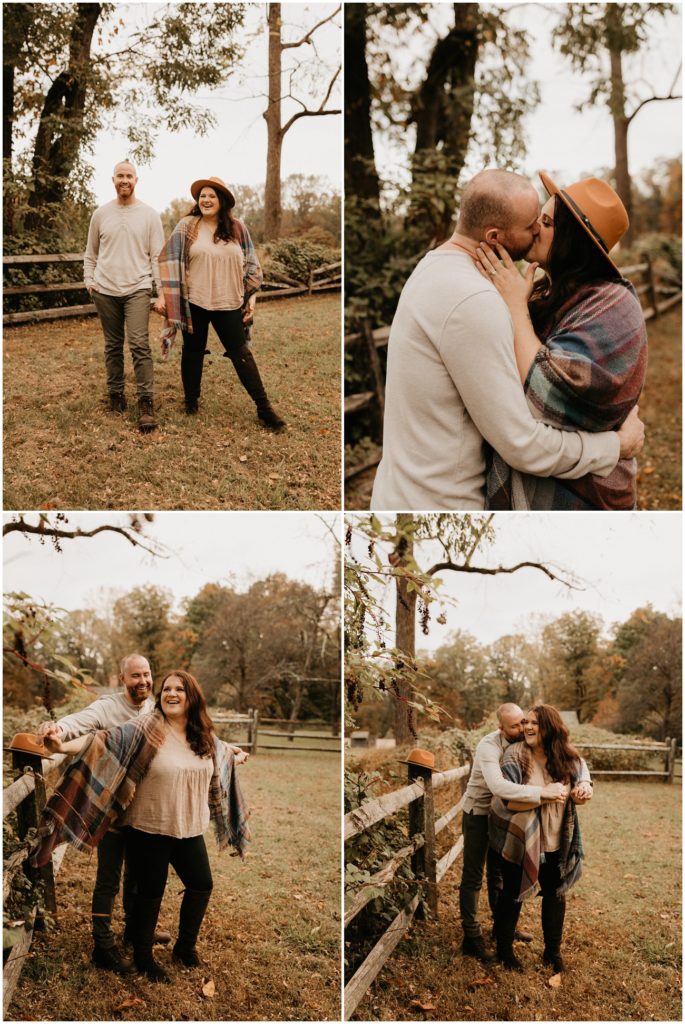 Collage of couple laughing together for Jockey Hollow engagement session