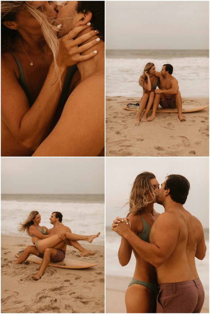 Collage of couple being playful on the beach