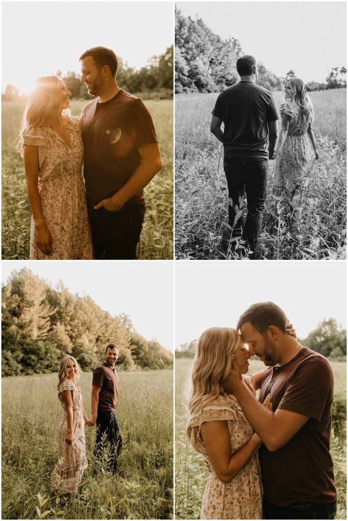 Collage of romantic couple in a green meadow