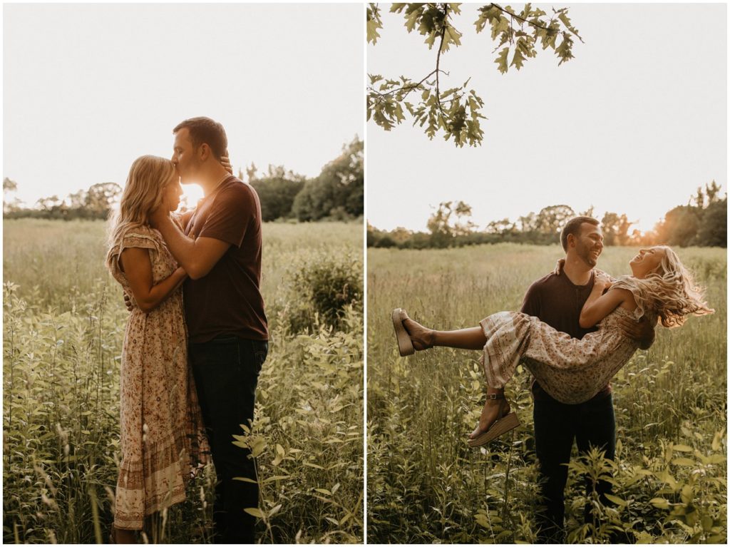 Collage of romantic couple in a green meadow