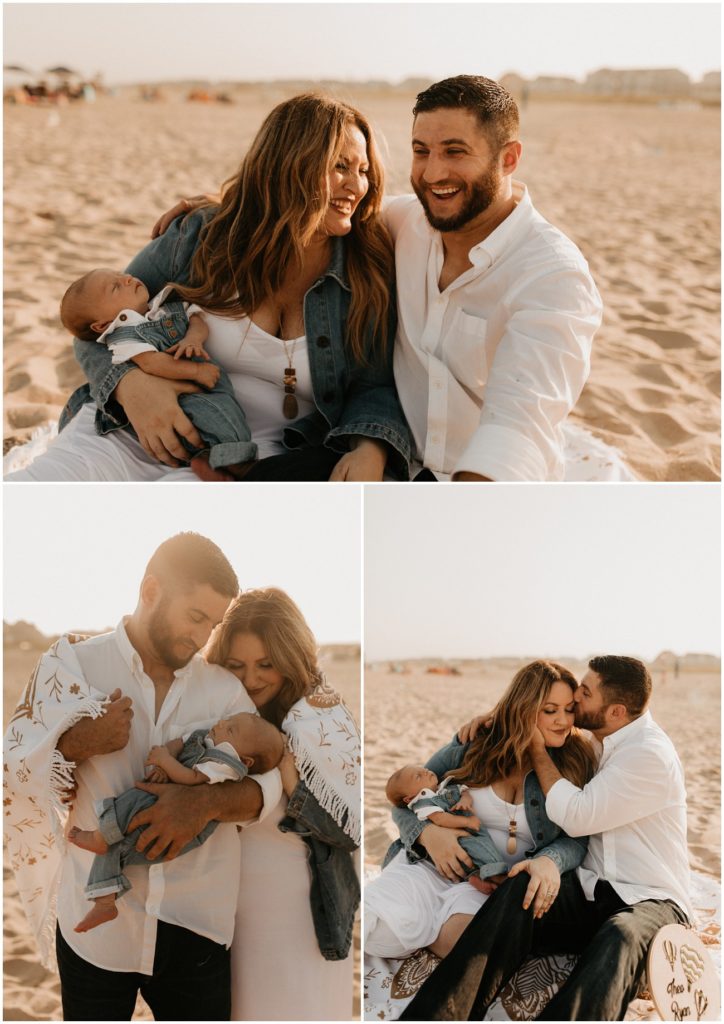 Collage of family embracing on the Ocean Grove beach