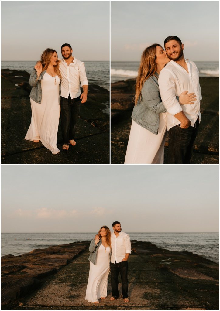 Collage of couple posing together on the jetty