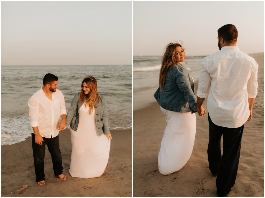 Collage of couple strolling along the beach