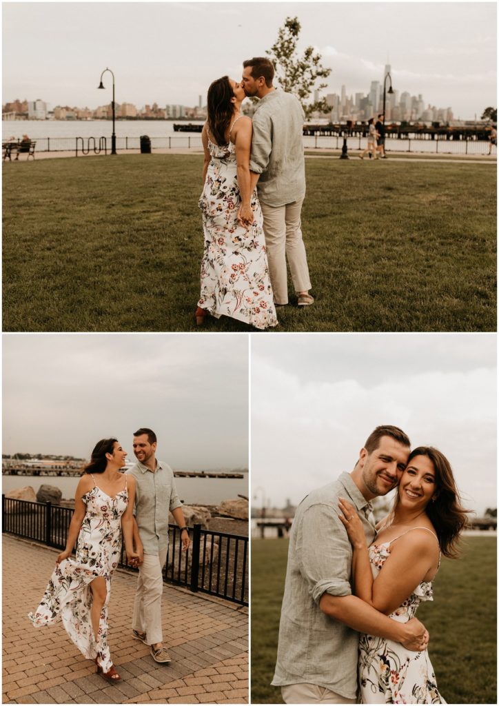 collage of couple in a Hoboken park during the summer 