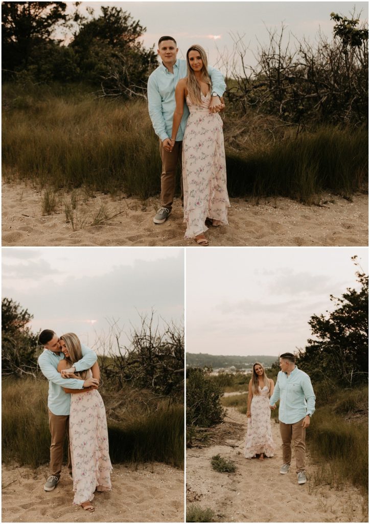 Collage of couple enjoying the grounds at this Sandy Hook couples session