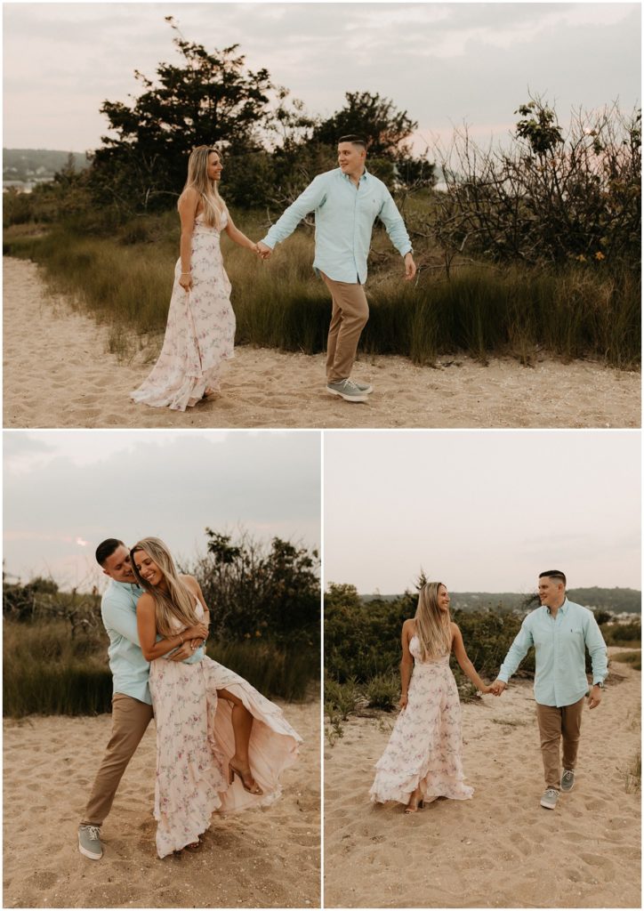 Collage of couple enjoying the beach at this Sandy Hook couples session